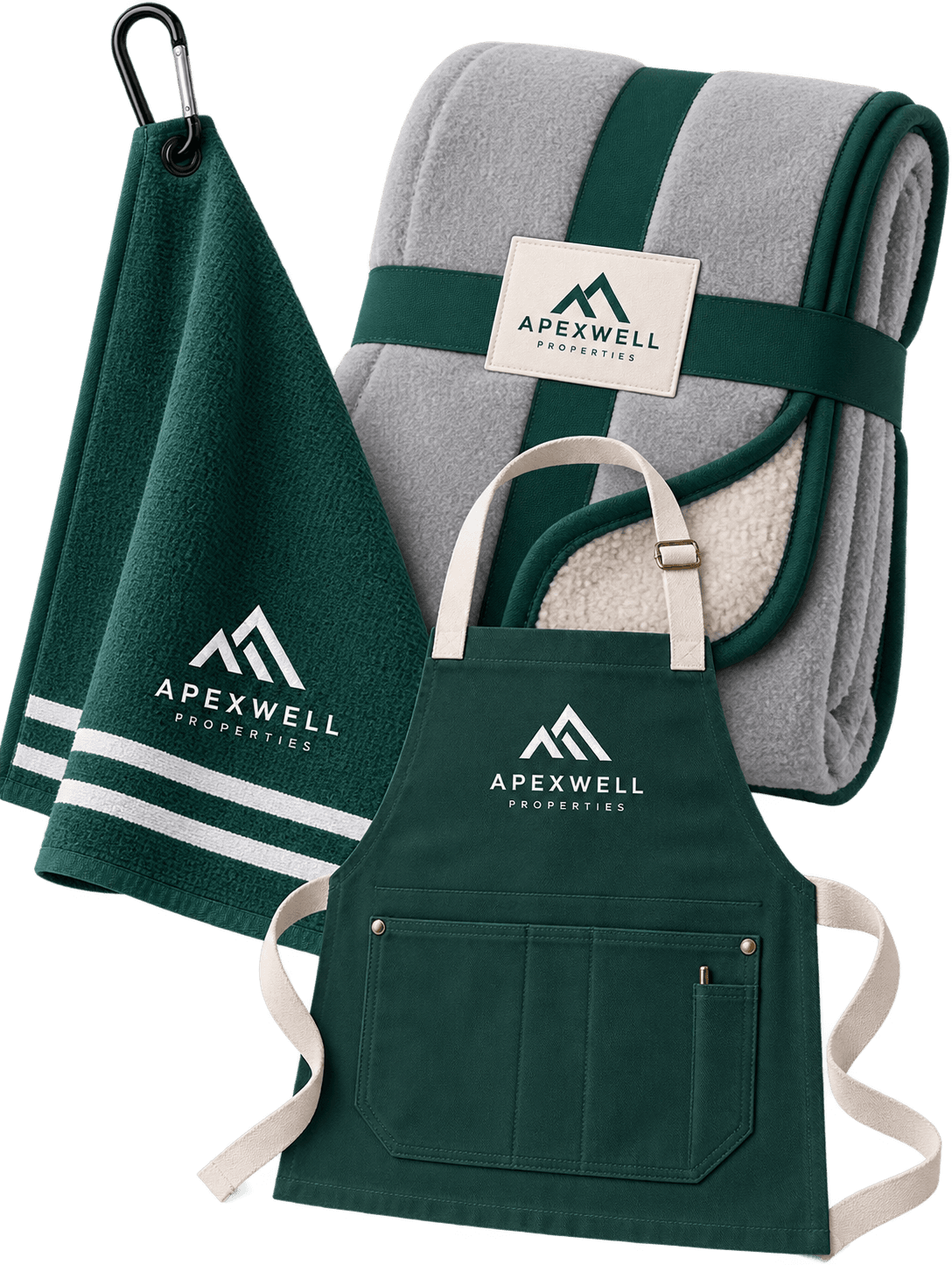 Custom golf towel, blanket, and apron with embroidered logos