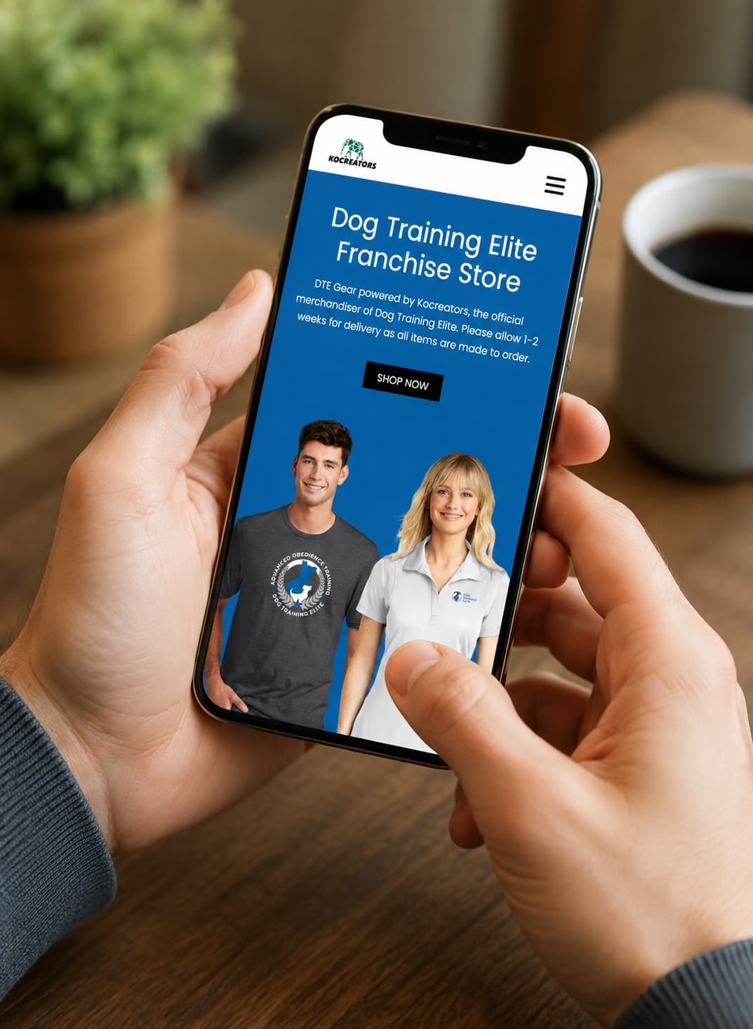 Phone showing a branded franchise merchandise store with staff apparel