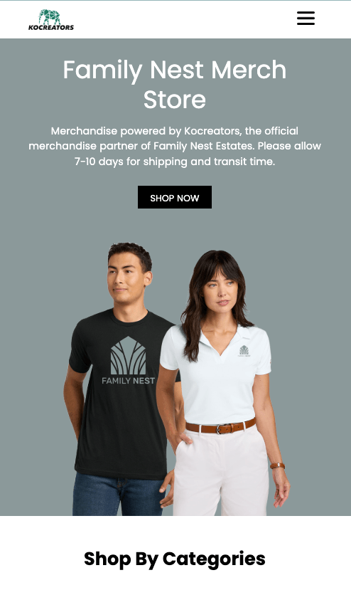 Family Nest Merch Store on mobile