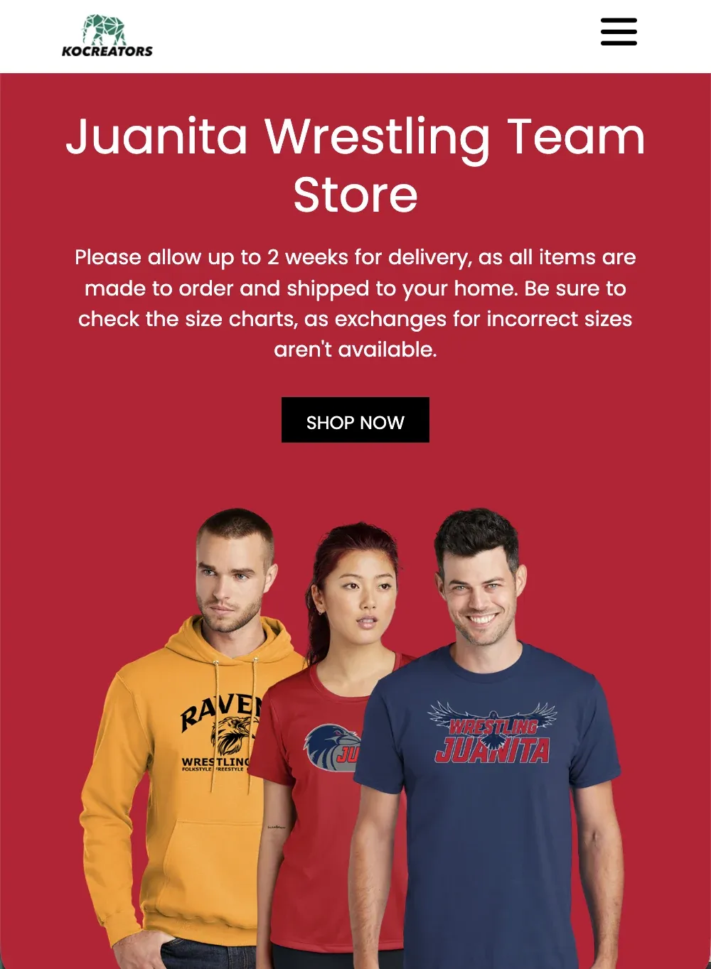 Juanita Wrestling team store on mobile