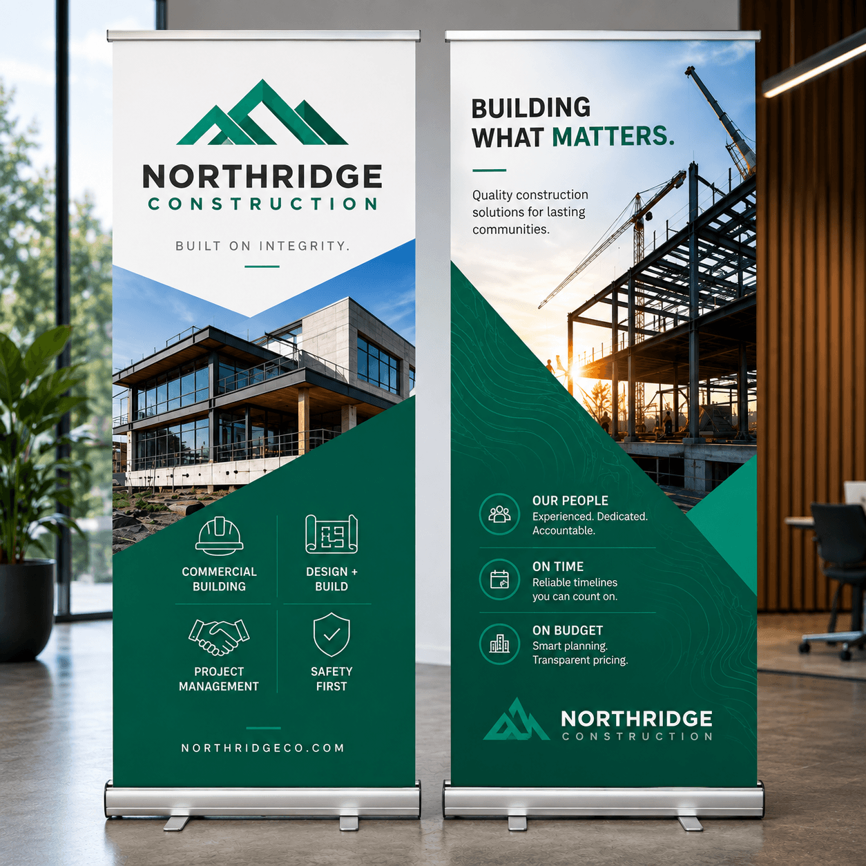 Two custom retractable banners for Northridge Construction